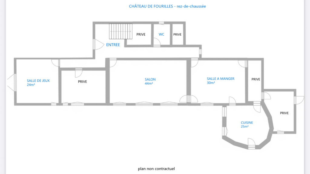 Plan rdc gite château charme allier famille nombreuse