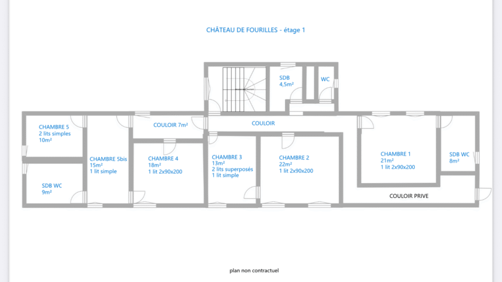 Plan étage 1 gite château charme allier famille nombreuse