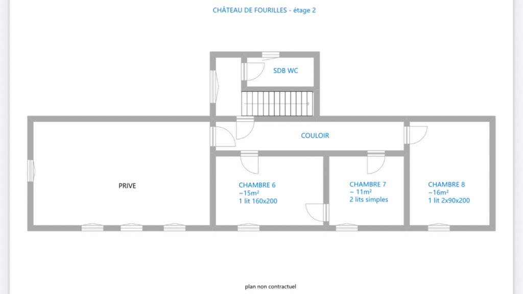 Plan étage 2 gite château charme allier famille nombreuse
