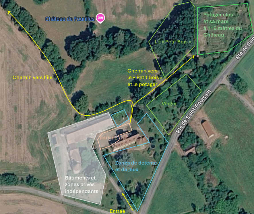 Situation et plan extérieur du gite du château de Fourilles